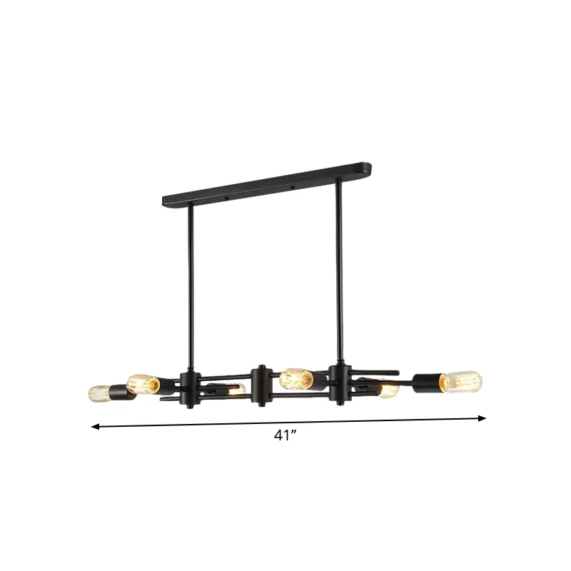 Restaurant Blootgestelde Lamp Hangende Kroonluchter Metallic 6/8 Lichten Modern Eenvoudig Zwart Eilandlicht Clearhalo
