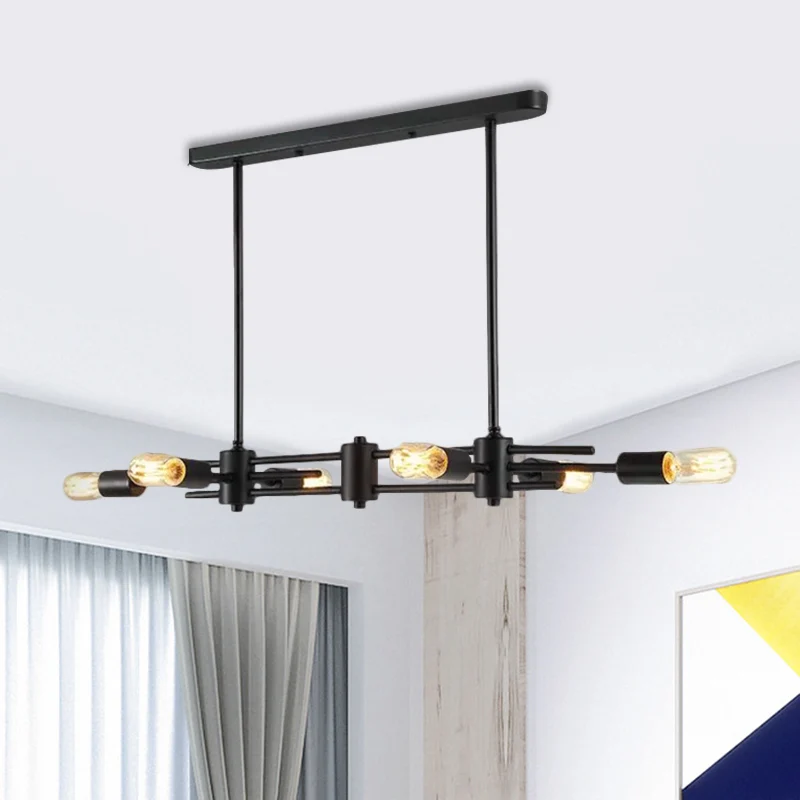 Restaurant Blootgestelde Lamp Hangende Kroonluchter Metallic 6/8 Lichten Modern Eenvoudig Zwart Eilandlicht Clearhalo