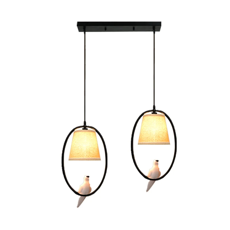 Restaurant Cafe ovale hanglamp met duifmetaal 2-kops rustiek beige hanglamp Clearhalo