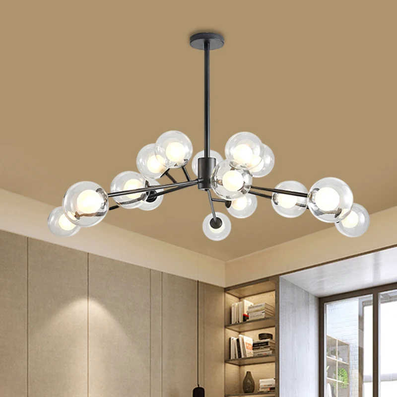 Restaurant Hotel Branch grote kroonluchter metaal 15/18 lichts moderne zwart/gouden hanglamp Clearhalo