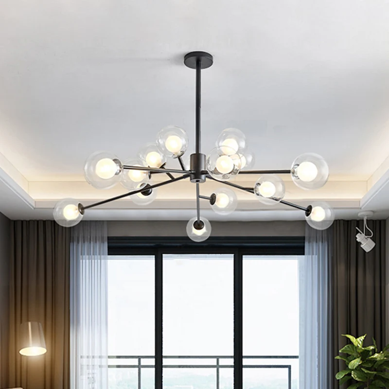 Restaurant Hotel Branch grote kroonluchter metaal 15/18 lichts moderne zwart/gouden hanglamp Clearhalo