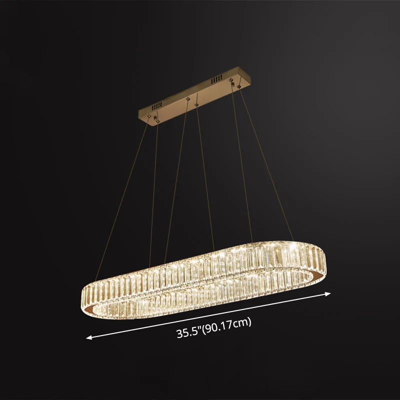 Restaurant LED-hangende hanglamp Eenvoudig roestvrijstalen eilandlicht met ovale kristallen kap Clearhalo