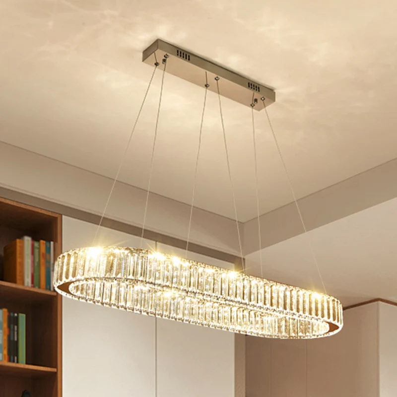 Restaurant LED-hangende hanglamp Eenvoudig roestvrijstalen eilandlicht met ovale kristallen kap Clearhalo