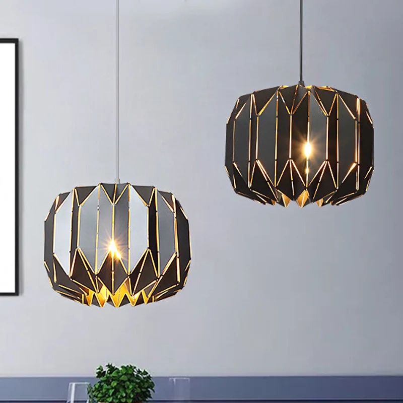 Restaurant Origami Hanglamp Metaal Eén Kop Eigentijds Zwart/Zilver Plafondhanger Clearhalo