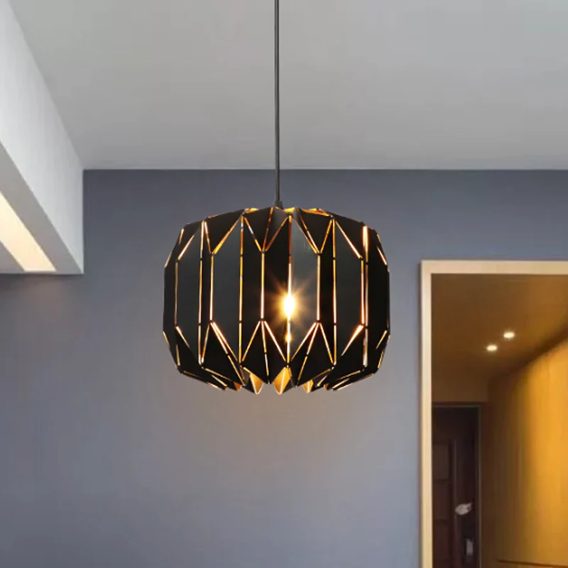 Restaurant Origami Hanglamp Metaal Eén Kop Eigentijds Zwart/Zilver Plafondhanger Clearhalo