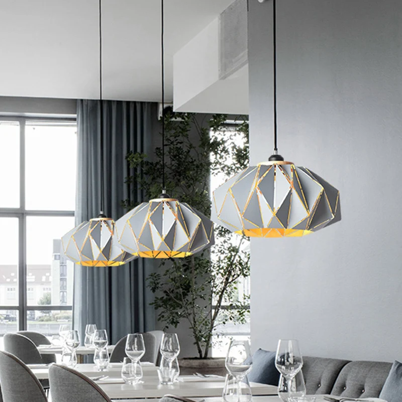 Restauranthanglamp Macaron, grijs/roze/blauw, hangende plafondlantaarn met 1 kop en lasergesneden ijzeren kap Clearhalo