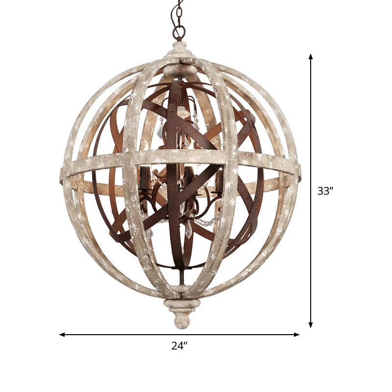 Retro 5-kops kroonluchterlamp roest lasergesneden plafondhanglamp met houten kap voor woonkamer Clearhalo