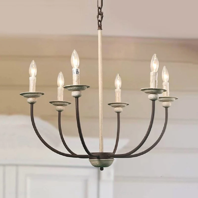 Retro 6-kops kroonluchterlamp roesttak plafondhanglamp met metalen kap voor woonkamer Clearhalo