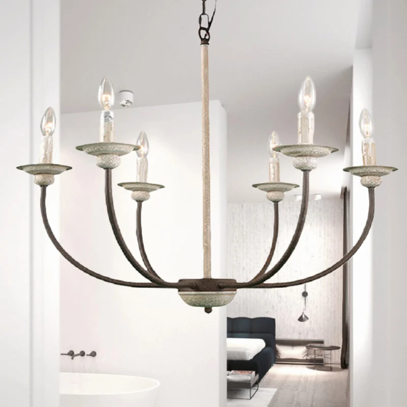 Retro 6-kops kroonluchterlamp roesttak plafondhanglamp met metalen kap voor woonkamer Clearhalo
