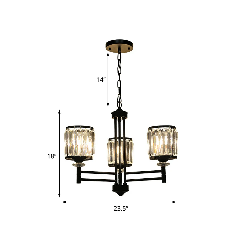 Retro cilindrische kroonluchter hanglamp kristal 3/6/8 lichts hanglampset zwart met verstelbare ketting Clearhalo