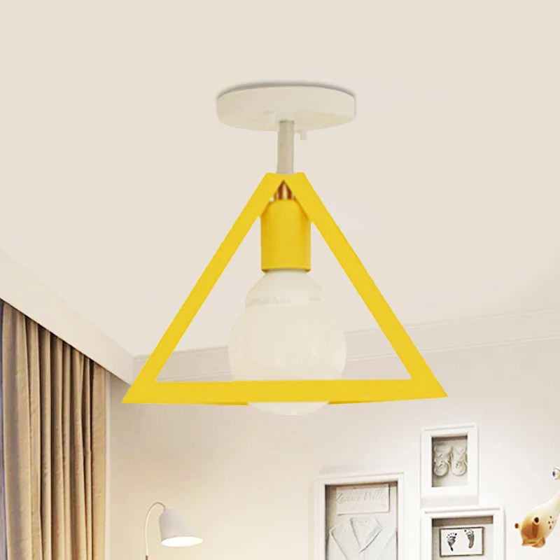 Retro industriële draadkooi semi-inbouw plafondlamp met driehoekige kap en 1 kops metalen plafondlamp zwart/grijs/wit Clea...