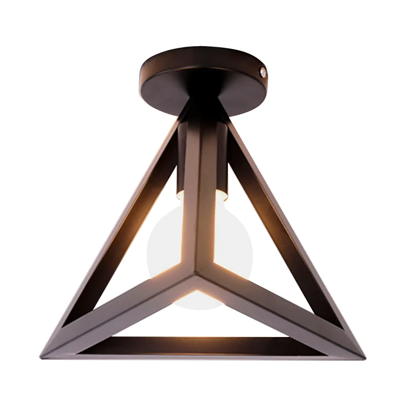 Retro industriële draadkooi semi-inbouw plafondlamp met driehoekige kap en 1 kops metalen plafondlamp zwart/grijs/wit Clea...
