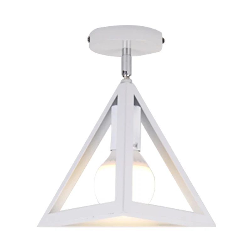 Retro industriële draadkooi semi-inbouw plafondlamp met driehoekige kap en 1 kops metalen plafondlamp zwart/grijs/wit Clea...