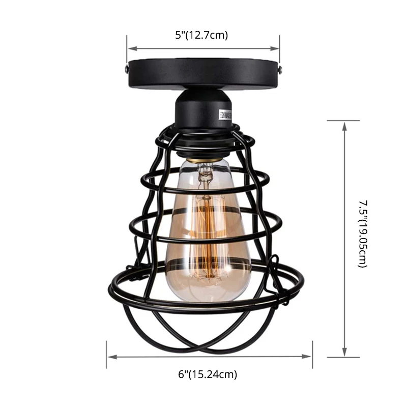 Retro industriële plafondlamp met metalen frame en smeedijzeren inbouwlamp zwart Clearhalo