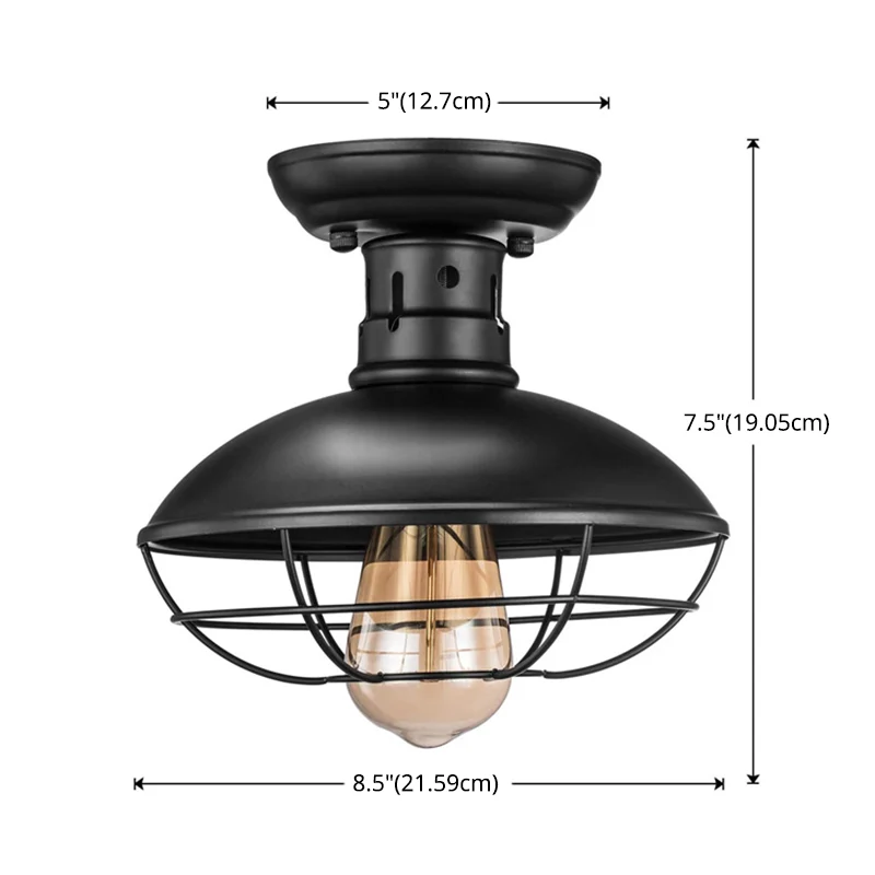 Retro industriële plafondlamp met metalen frame en smeedijzeren inbouwlamp zwart Clearhalo