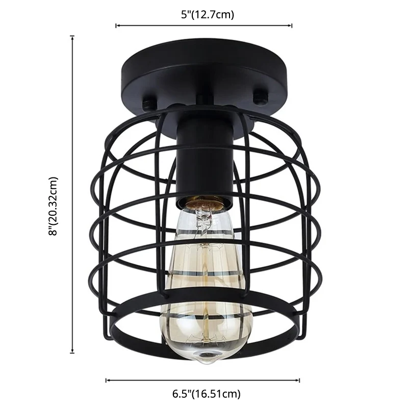 Retro industriële plafondlamp met metalen frame en smeedijzeren inbouwlamp zwart Clearhalo