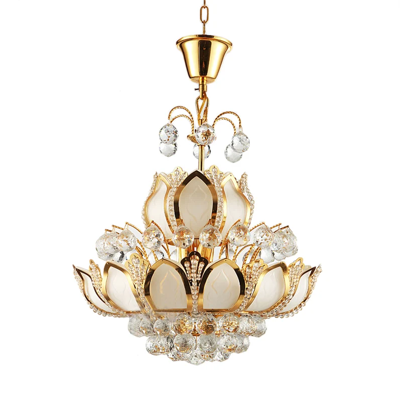 Retro Lotus Kroonluchter Hanglamp Kristal 10 Hoofden Hangende Plafondlamp Goud Clearhalo
