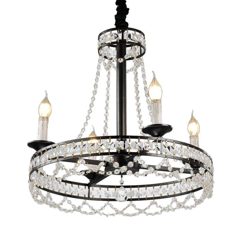 Retro ronde hangende kroonluchter kristal 4/6/8 lampen hanglamp zwart Clearhalo