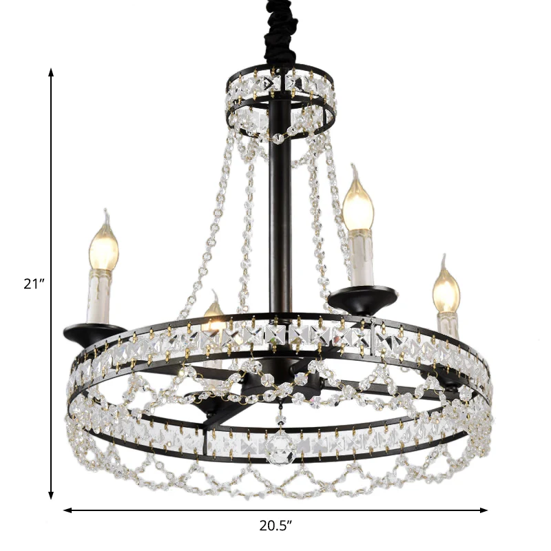 Retro ronde hangende kroonluchter kristal 4/6/8 lampen hanglamp zwart Clearhalo