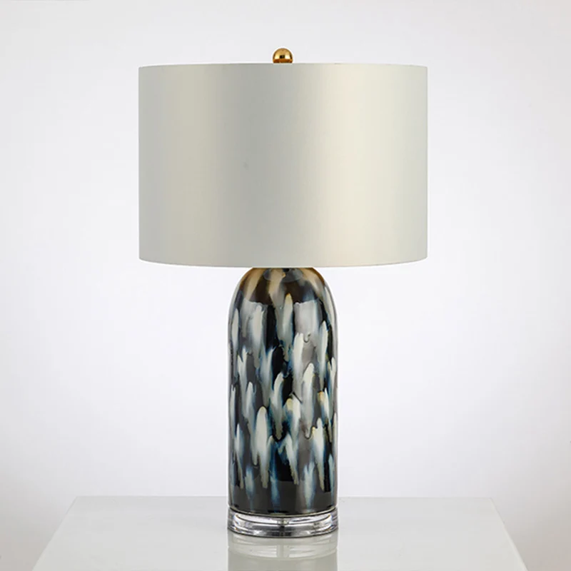 Retro tafellamp met rechte zijkanten en 1 kop, stoffen nachtlamp wit met cilindrische voet Clearhalo
