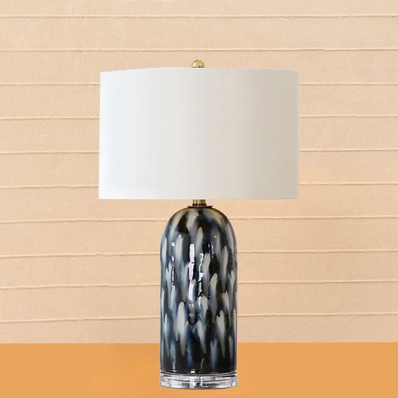 Retro tafellamp met rechte zijkanten en 1 kop, stoffen nachtlamp wit met cilindrische voet Clearhalo