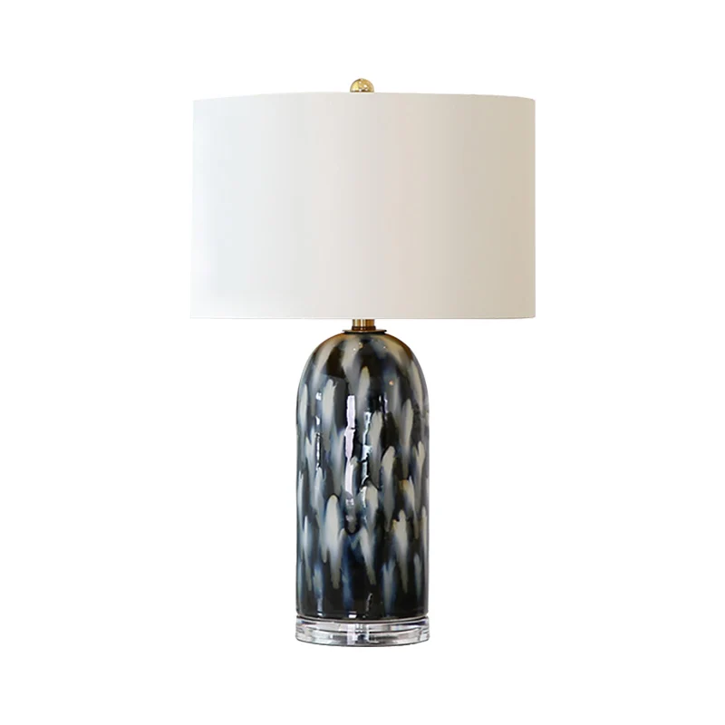 Retro tafellamp met rechte zijkanten en 1 kop, stoffen nachtlamp wit met cilindrische voet Clearhalo