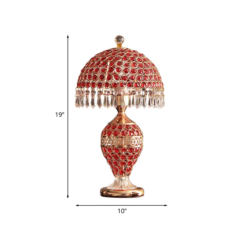 Retro vaaspot tafellamp enkele rode kristallen nachtlamp met koepellampenkap en druppel goud Clearhalo