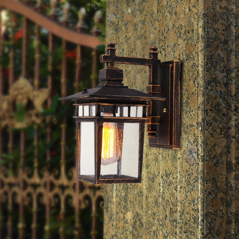 Retro vogelkooi wandlamp met enkele kop, helder glazen wandlamp brons Clearhalo
