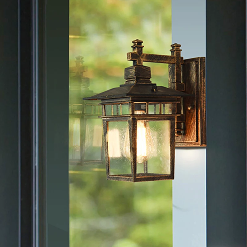 Retro vogelkooi wandlamp met enkele kop, helder glazen wandlamp brons Clearhalo