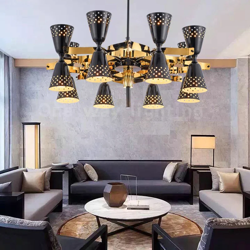 Retro zandloper kroonluchter hanglamp metaal 16-lichts hangende plafondlamp zwart Clearhalo