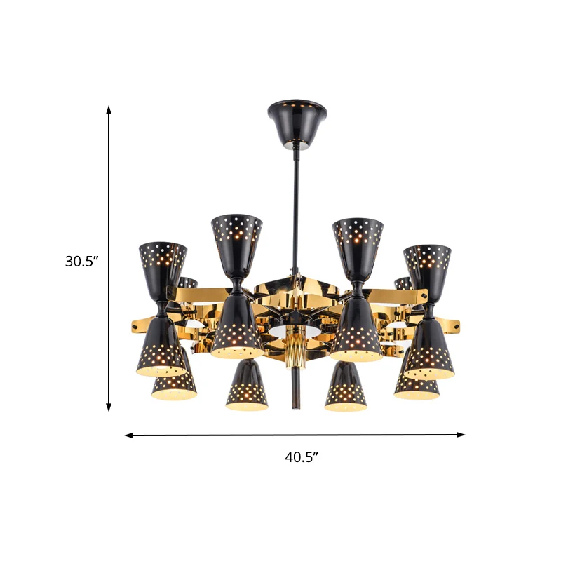 Retro zandloper kroonluchter hanglamp metaal 16-lichts hangende plafondlamp zwart Clearhalo
