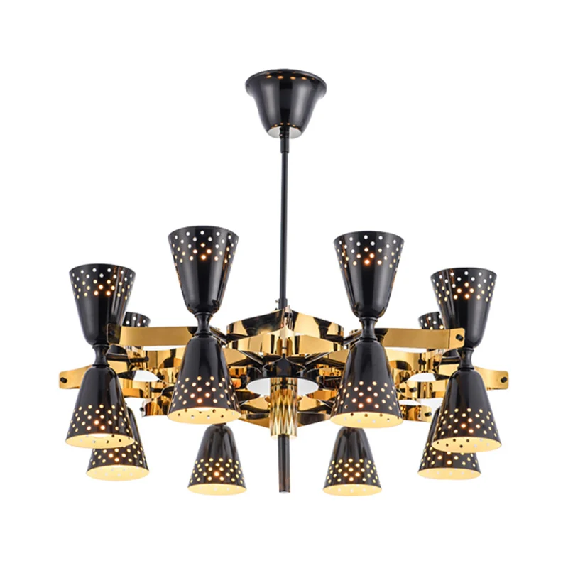 Retro zandloper kroonluchter hanglamp metaal 16-lichts hangende plafondlamp zwart Clearhalo