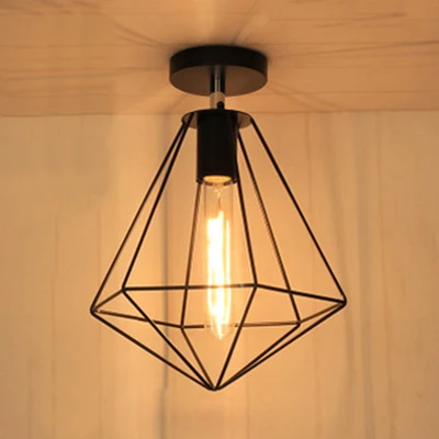 Retrostijl Diamond Cage-plafondlamp 1 licht metallic semi-inbouwlamp zwart voor keuken Clearhalo