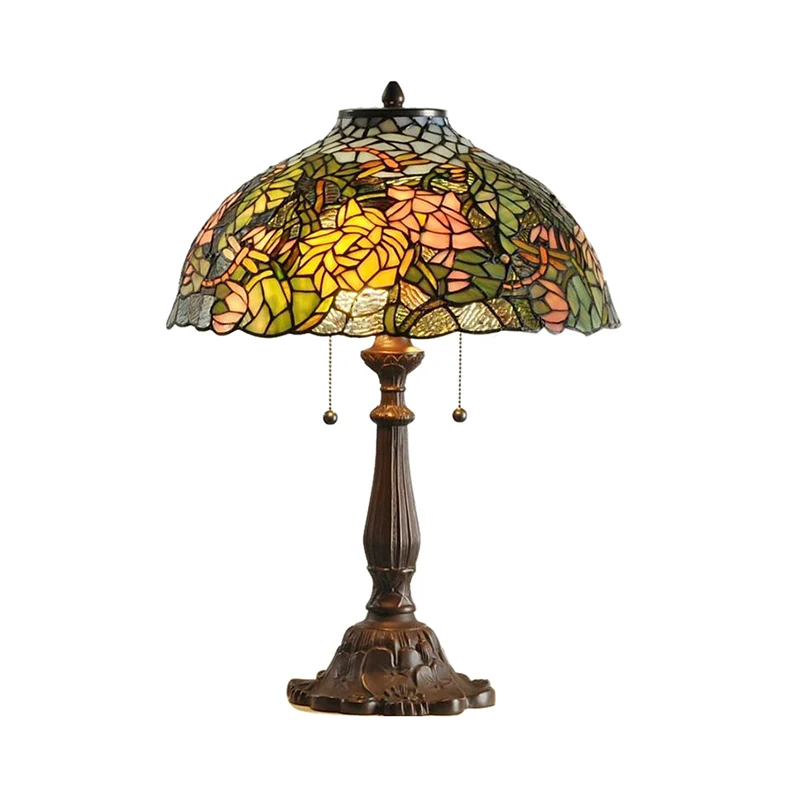 Retrostijl Dome Shade Accentlamp Gebrandschilderd glas 1/2 Lichten Kleurrijke Accent Tafellamp met bloemenpatroon Clearhalo