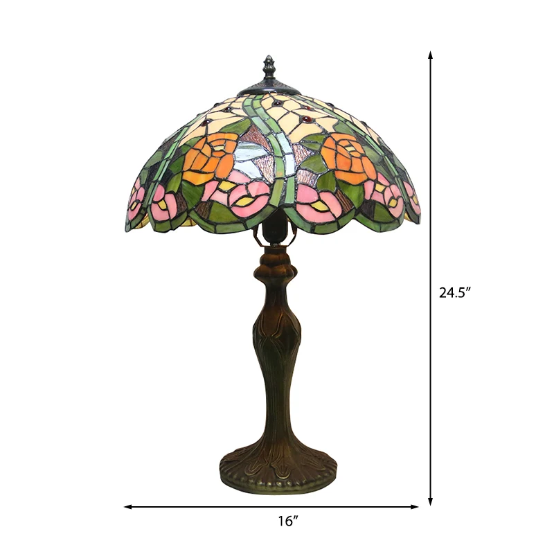 Retrostijl Dome Shade Accentlamp Gebrandschilderd glas 1/2 Lichten Kleurrijke Accent Tafellamp met bloemenpatroon Clearhalo