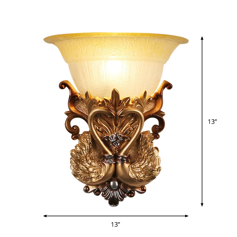 Retrostijl 2 zwanen wandlamp 1 lamp hars wandlamp met klokvormige geribbelde glazen kap goud Clearhalo