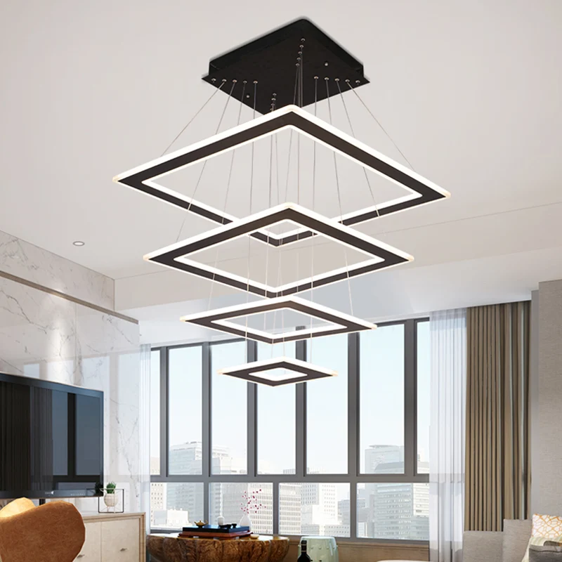 Rhombus gelaagde woonkamer LED-hanglamp acryl kroonluchterverlichting Scandinavische stijl zwart Clearhalo
