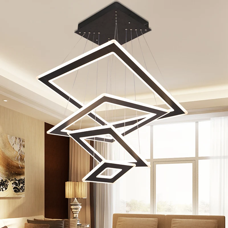 Rhombus gelaagde woonkamer LED-hanglamp acryl kroonluchterverlichting Scandinavische stijl zwart Clearhalo
