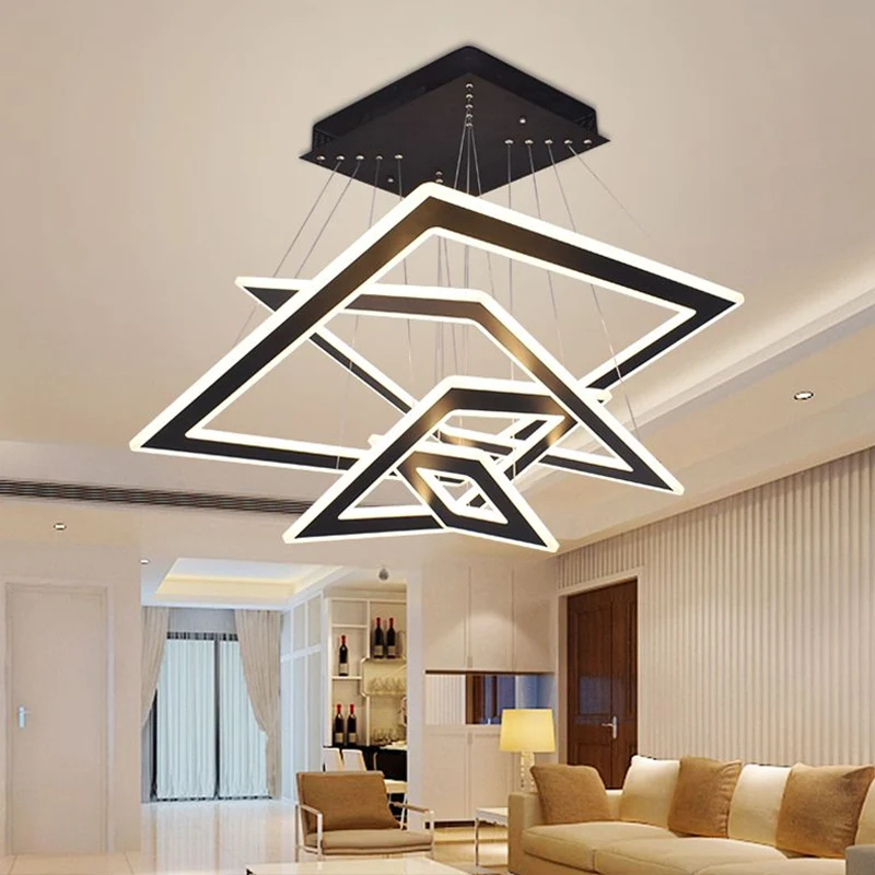 Rhombus gelaagde woonkamer LED-hanglamp acryl kroonluchterverlichting Scandinavische stijl zwart Clearhalo