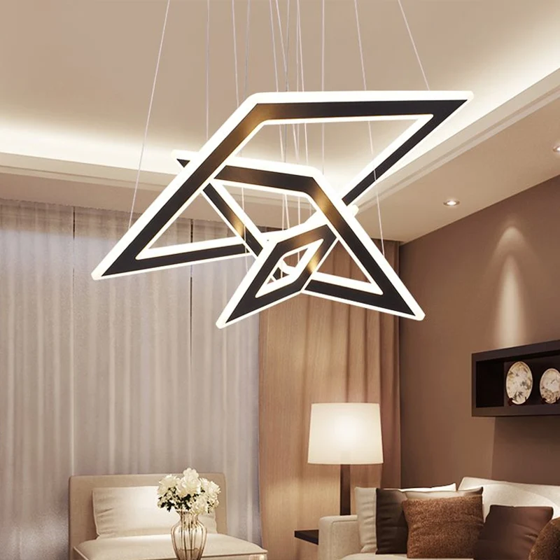 Rhombus gelaagde woonkamer LED-hanglamp acryl kroonluchterverlichting Scandinavische stijl zwart Clearhalo
