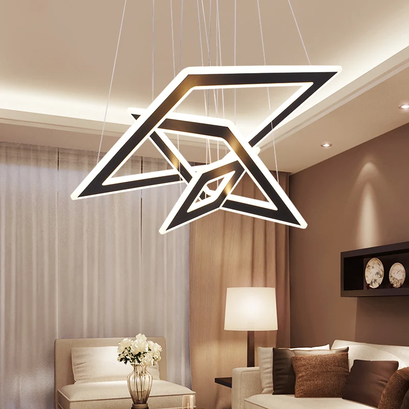 Rhombus gelaagde woonkamer LED-hanglamp acryl kroonluchterverlichting Scandinavische stijl zwart Clearhalo