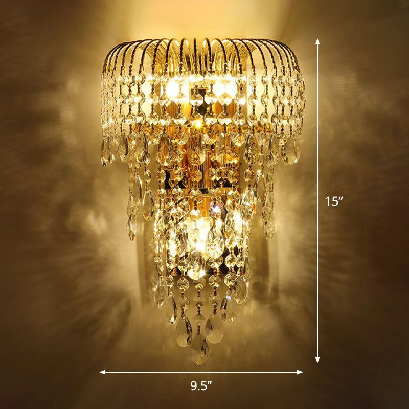 Rieten kristallen druppelwandlamp modernistische 3-lichts slaapkamer schansverlichting goud Clearhalo