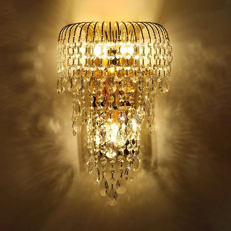 Rieten kristallen druppelwandlamp modernistische 3-lichts slaapkamer schansverlichting goud Clearhalo