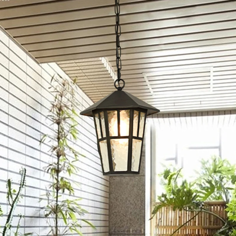 Rimpelglas Zwart Druppellamp Vogelkooi Enkele kop Retro Hanglamp voor buiten Clearhalo
