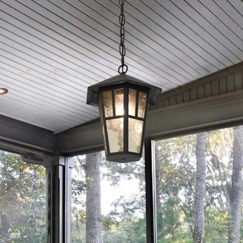 Rimpelglas Zwart Druppellamp Vogelkooi Enkele kop Retro Hanglamp voor buiten Clearhalo