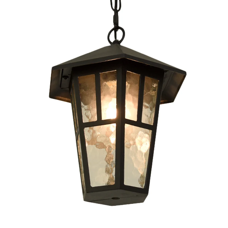 Rimpelglas Zwart Druppellamp Vogelkooi Enkele kop Retro Hanglamp voor buiten Clearhalo