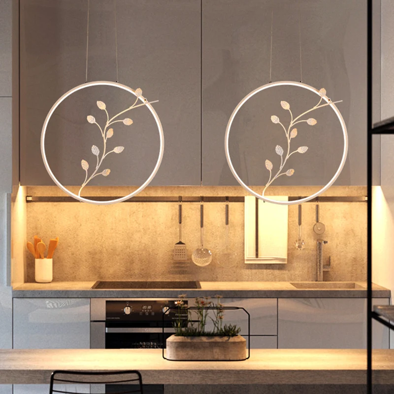 Ring Acryl Hanglamp Minimalistische LED Witte Hanglamp met Tak Deco Warm/Wit Licht Clearhalo