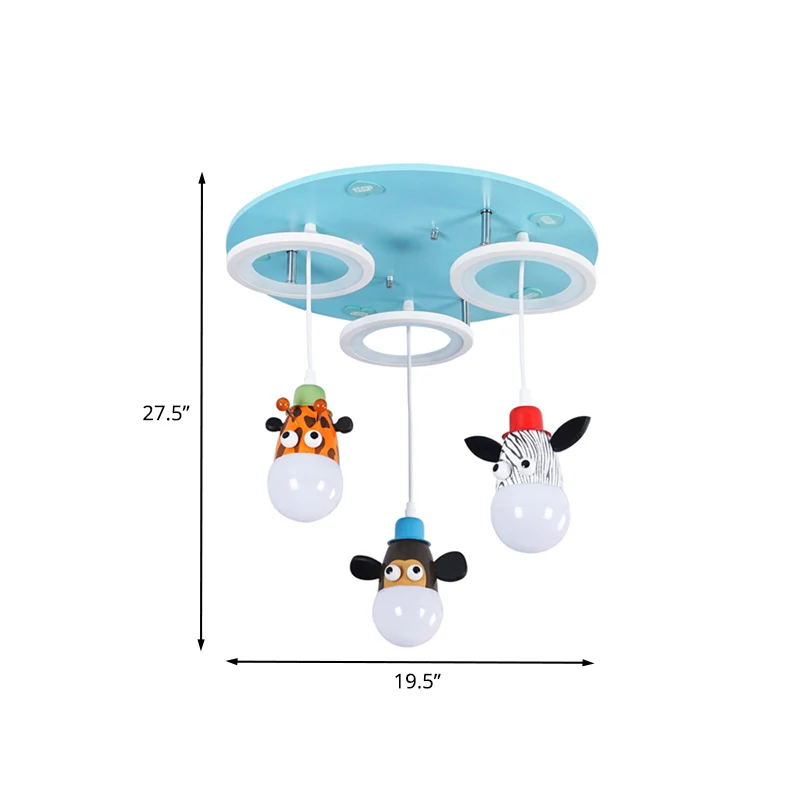 Ring acryl multi-hanger cartoon 3-lichts blauwe LED-hanglamp met dierendeco Clearhalo