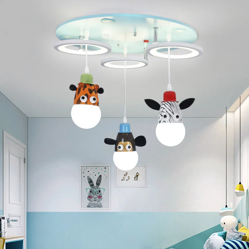 Ring acryl multi-hanger cartoon 3-lichts blauwe LED-hanglamp met dierendeco Clearhalo