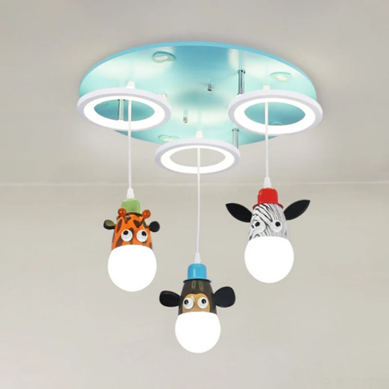 Ring acryl multi-hanger cartoon 3-lichts blauwe LED-hanglamp met dierendeco Clearhalo